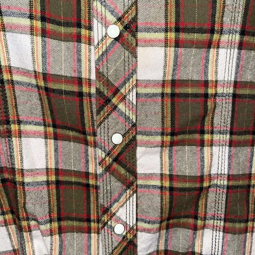 TRUE RELIGION Western Snap Front Horseshoe Pocket Plaid Flannel Shirt Men's S